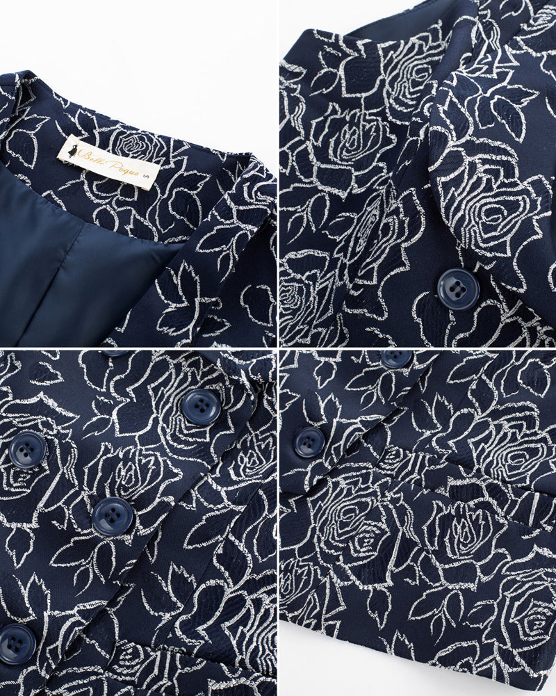 belle poque Vintage Floral Printed Double Breasted Vest Deep V-Neck Handkerchief Hem Vest Coat