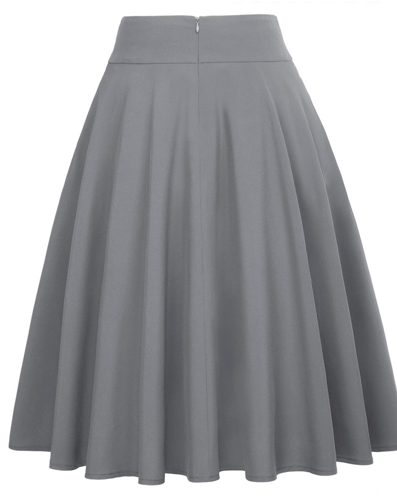 belle poque Women's High Waist A-Line Pockets Skirt Skater Flared Midi Skirt