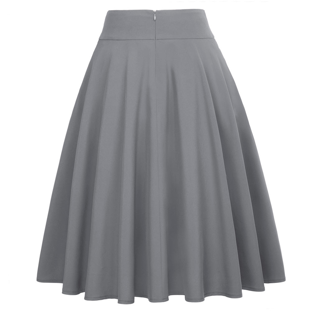 belle poque Women's High Waist A-Line Pockets Skirt Skater Flared Midi Skirt