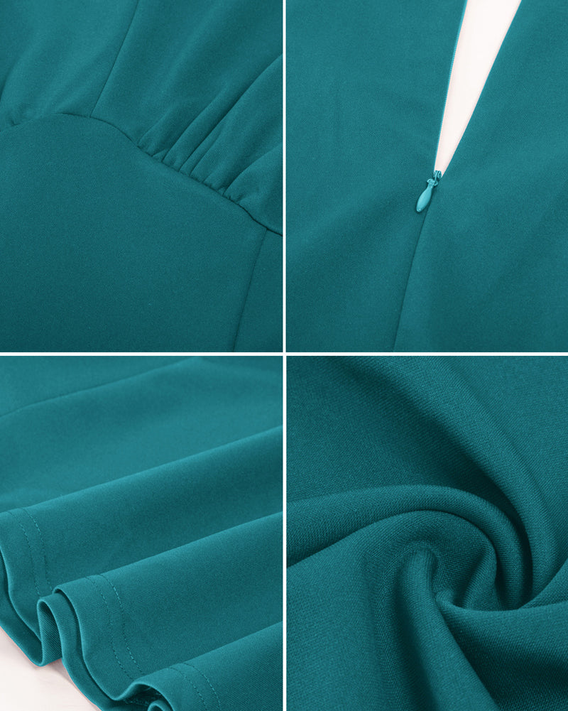 belle poque Vintage A-Line Swing Dress Keyhole Tie Dress Round Neck Work Dress Tea Dress