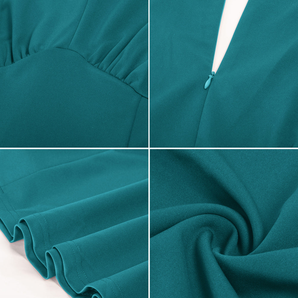 belle poque Vintage A-Line Swing Dress Keyhole Tie Dress Round Neck Work Dress Tea Dress