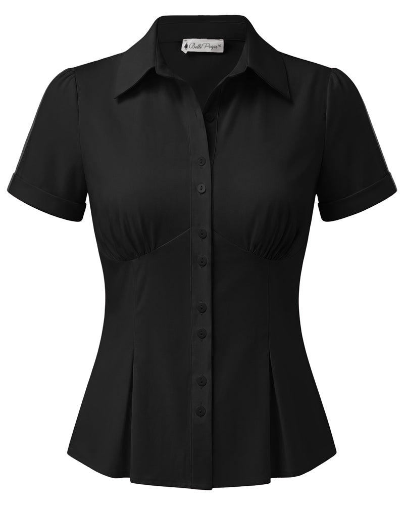 belle poque 2026 Womens Button Down Summer Cute Tops Blouses for Women Dressy Casual Black