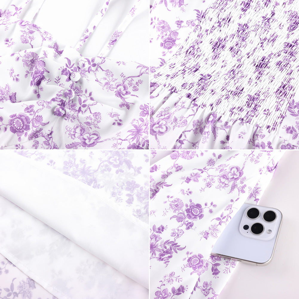 belle poque 1950s Women's Sweatheart Floral Dress Ruched Midi Garden Party Dress