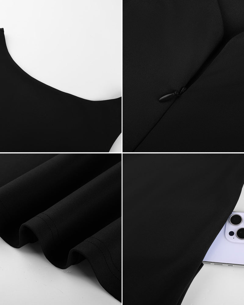 belle poque 1980s Vintage Women's Cocktail Dress Elegant A Line Midi Dresses with Pockets