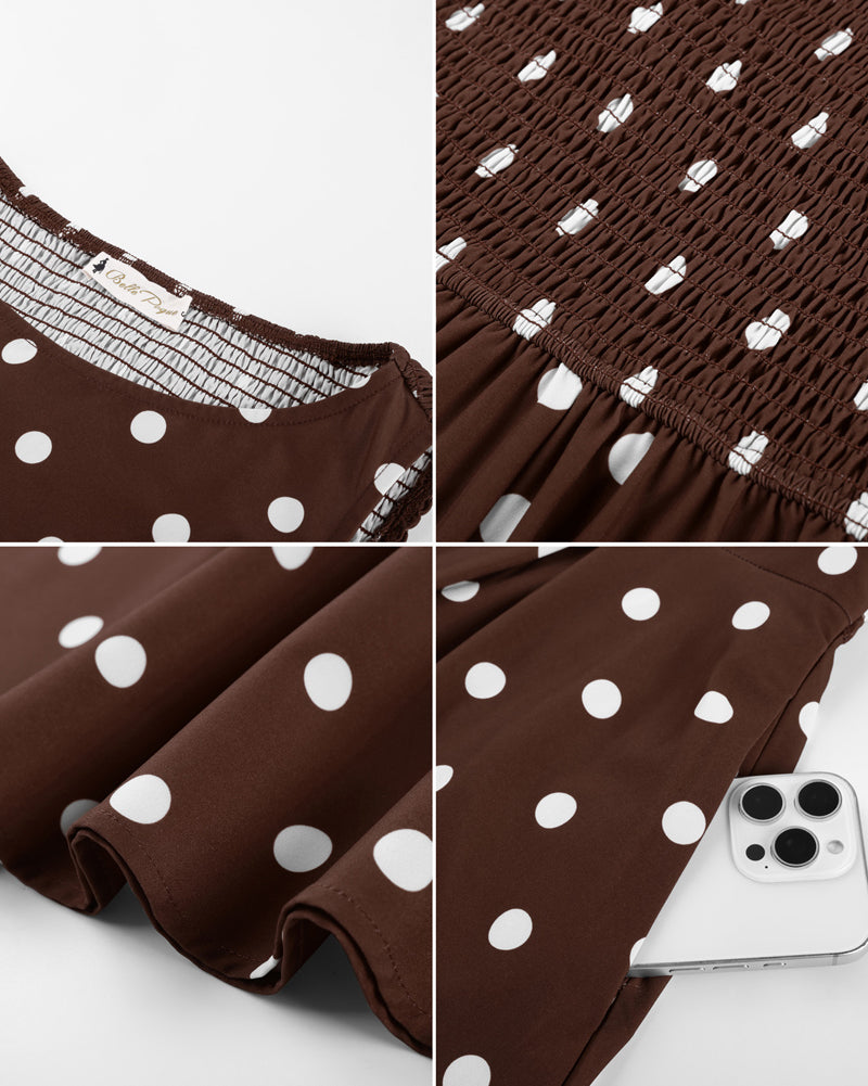 belle poque 1950s Vintage Polka Dot Dress for Women Boat Neck Midi A Line Cocktail Party Dresses