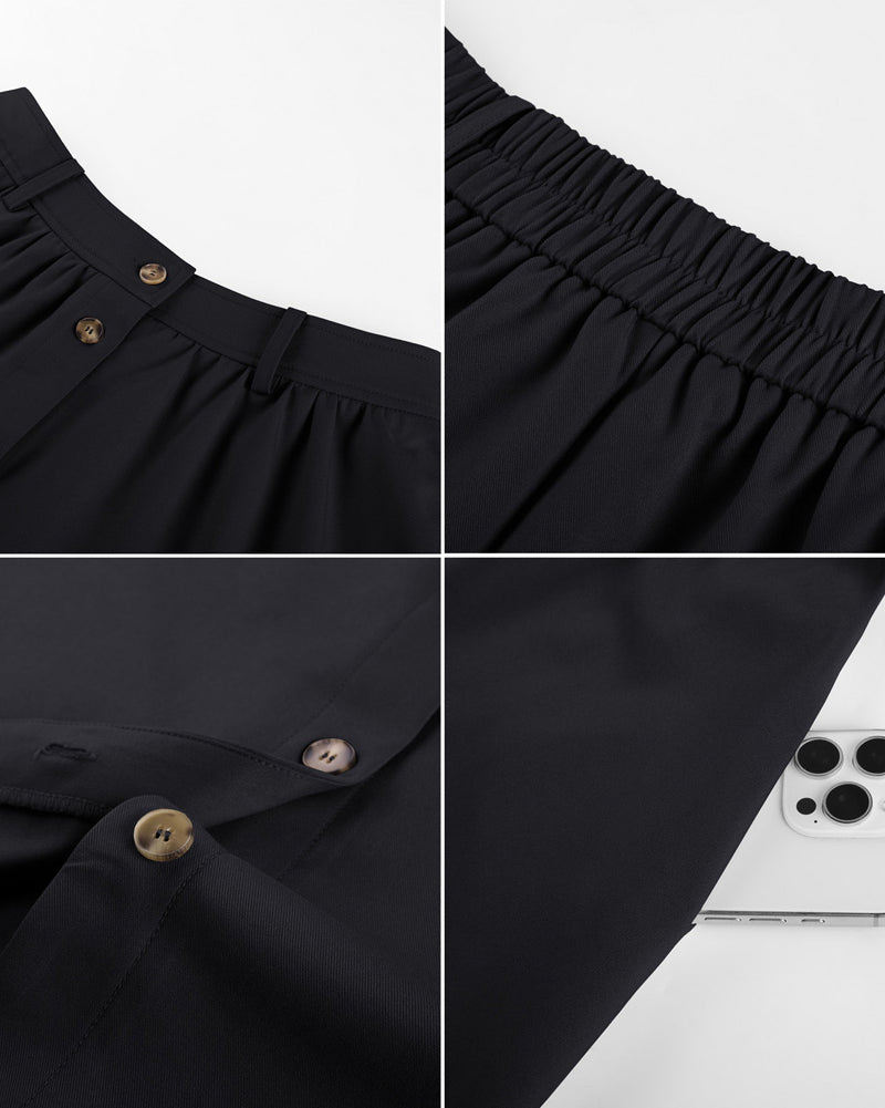 belle poque 1950s Women's Midi Skirt with Pockets Vintage Buttoned Front A-Line Skirt