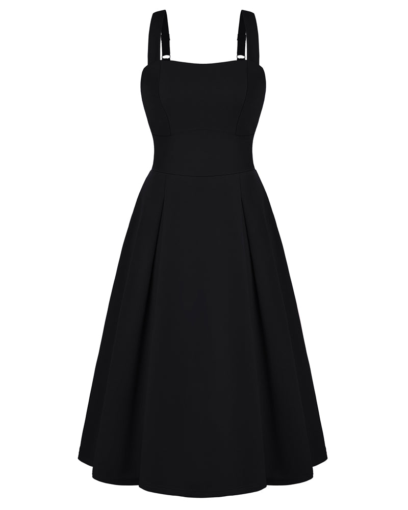 belle poque Women's Midi Dress Semi Formal Elegant Dress for Cocktail Party with Pockets Black