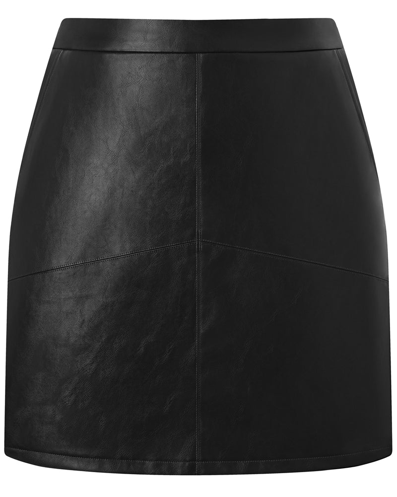 belle poque Women's Leather Mini Skirt with Pockets for Going Out Business Holidays Black