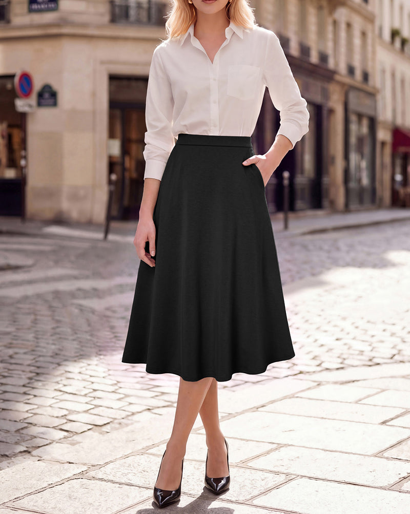 belle poque 1980s Vintage A-Line Midi Skirt Work Business Skirts with Pockets
