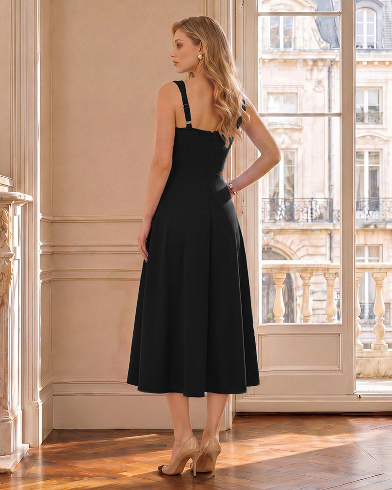 belle poque Women's Midi Dress Semi Formal Elegant Dress for Cocktail Party with Pockets