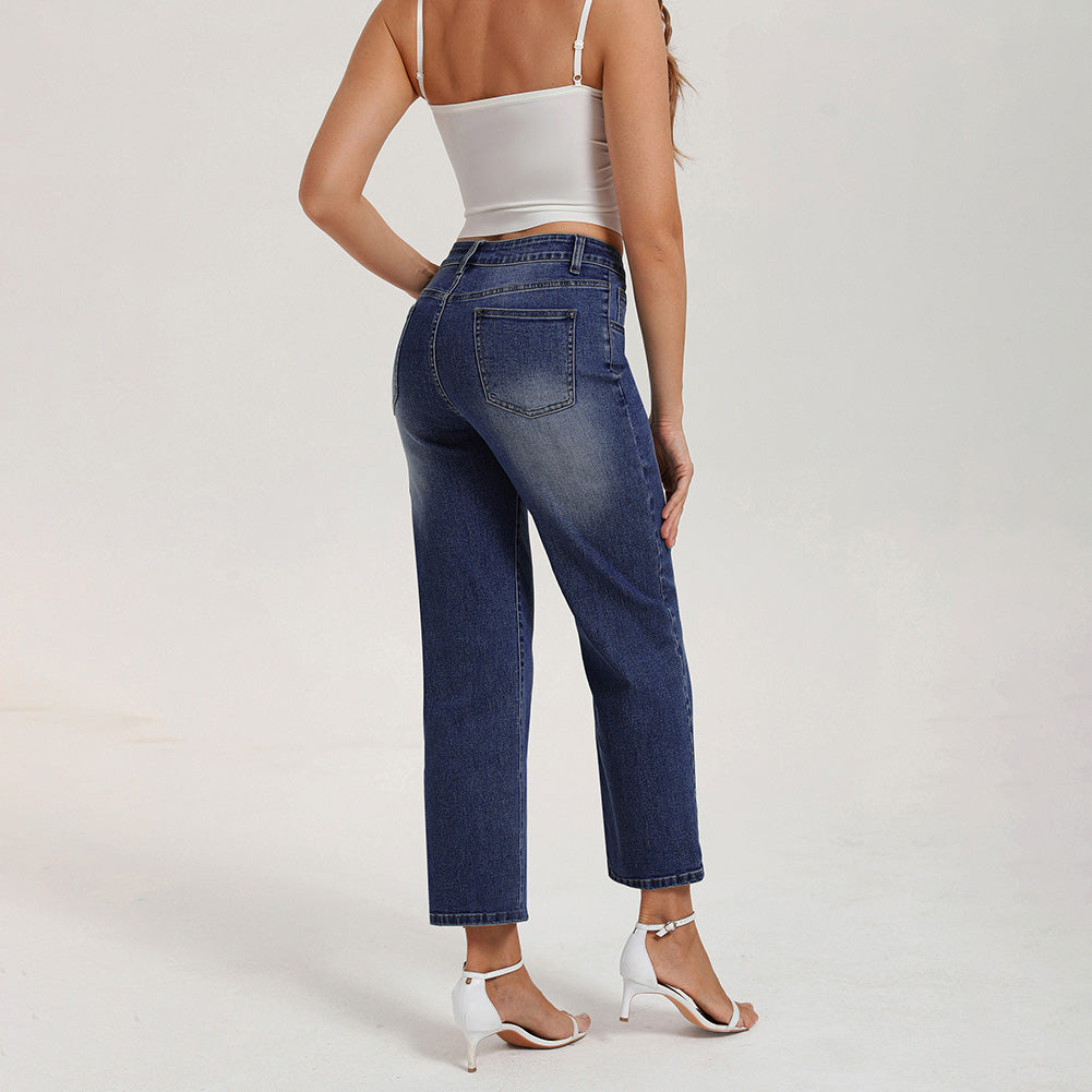 belle poque Women Wide Leg Jeans Mid Rise Straight Leg Ankle Jeans with Pockets