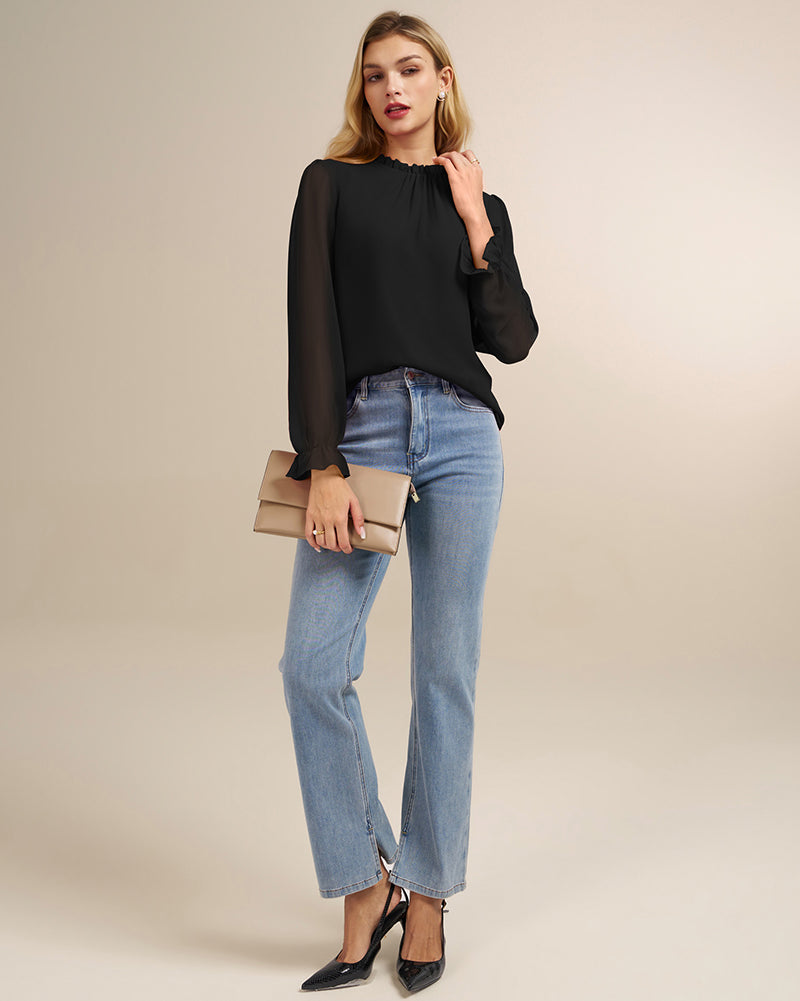 belle poque Belle Poque Women Vintage Chiffon Tops Long Sleeve Keyhole Back Pullover Tops