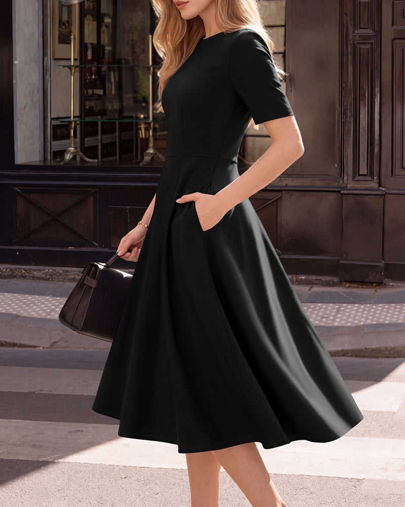 belle poque 1950s Vintage Work Dresses for Women V-Back Cocktail Dress with Pockets