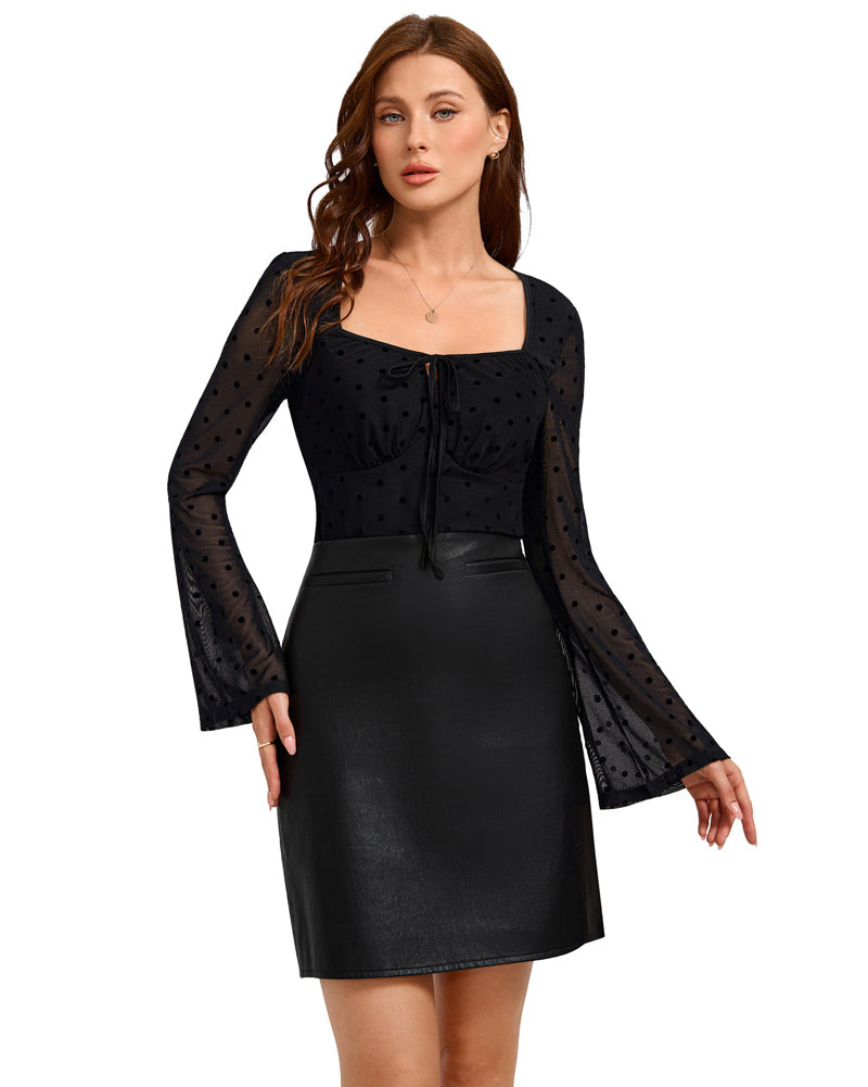 belle poque Women Vintage Date Tops Long Sleeve Mesh Lace Tops