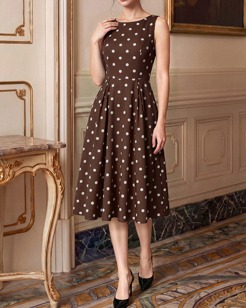 belle poque 1950s Vintage Polka Dot Dress for Women Boat Neck Midi A Line Cocktail Party Dresses