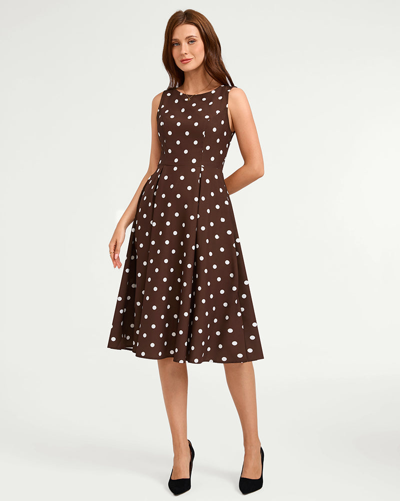 belle poque 1950s Vintage Polka Dot Dress for Women Boat Neck Midi A Line Cocktail Party Dresses