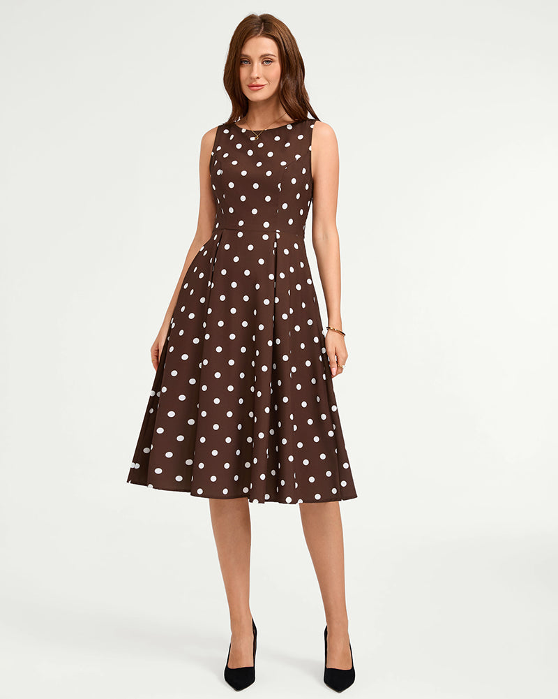 belle poque 1950s Vintage Polka Dot Dress for Women Boat Neck Midi A Line Cocktail Party Dresses