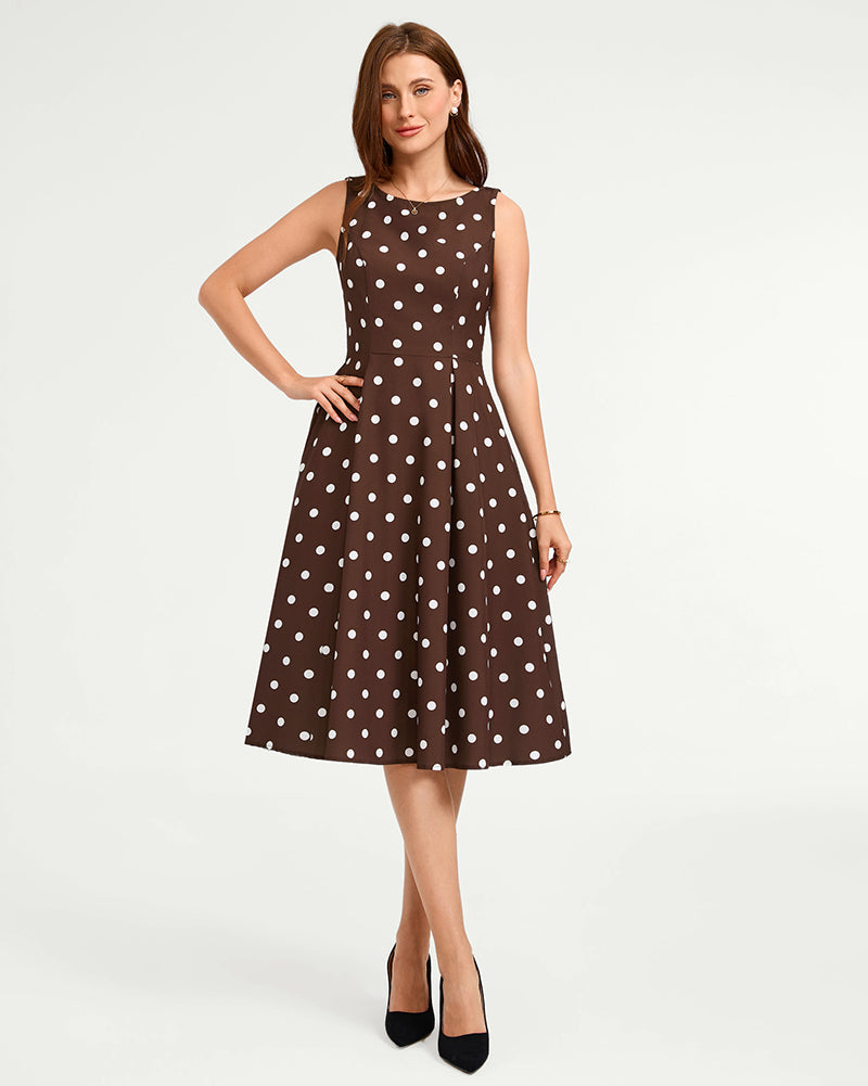 belle poque 1950s Vintage Polka Dot Dress for Women Boat Neck Midi A Line Cocktail Party Dresses