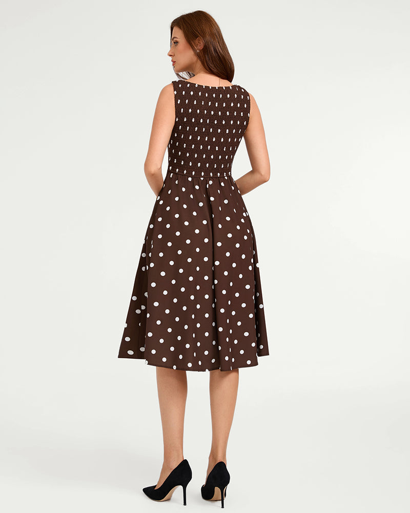 belle poque 1950s Vintage Polka Dot Dress for Women Boat Neck Midi A Line Cocktail Party Dresses