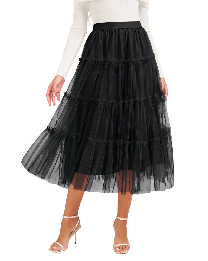 belle poque 1960s Vintage Tulle Skirts for Women A-line Flowy Ruffle Skirt for Date Party