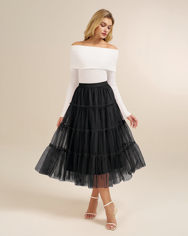 belle poque 1960s Vintage Tulle Skirts for Women A-line Flowy Ruffle Skirt for Date Party