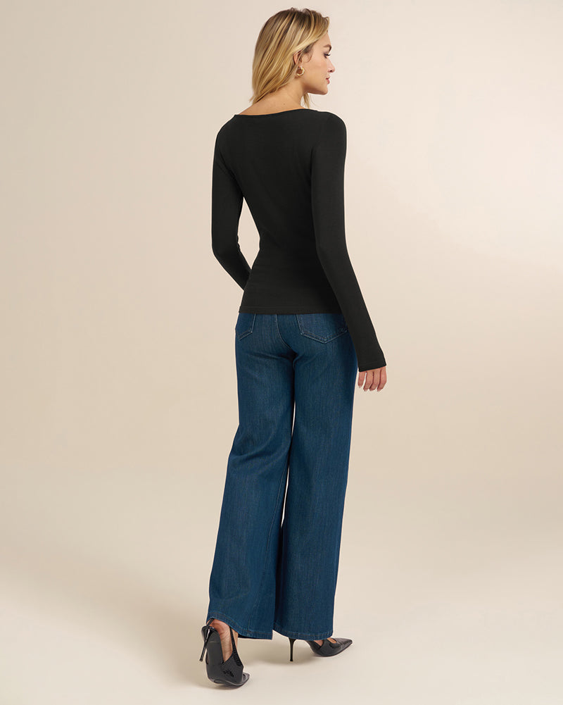 belle poque Women's Wool Long Sleeve Boat Neck Tops Fitted Basic Tees Wool Base Layer Women