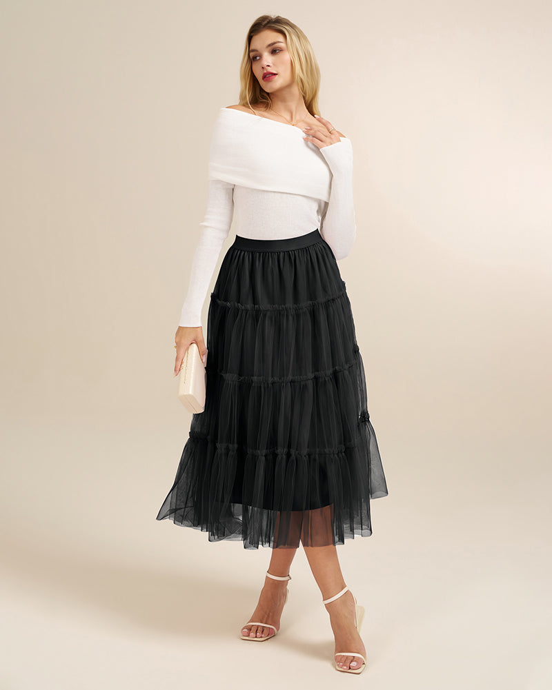 belle poque 1960s Vintage Tulle Skirts for Women A-line Flowy Ruffle Skirt for Date Party