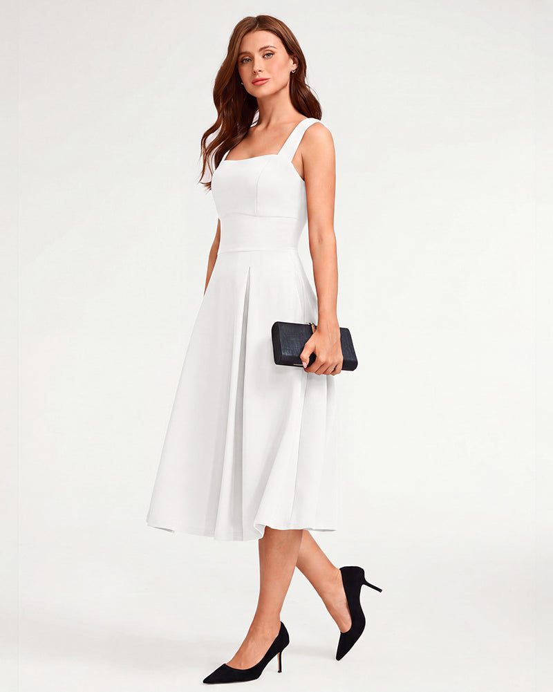 belle poque 1980s Vintage Womens Midi Dress Square Neck Wedding Guest Dresses