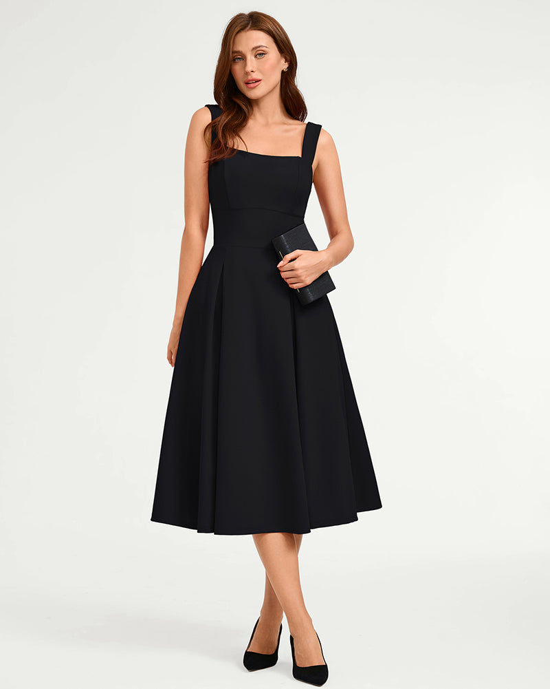 belle poque Women's Midi Dress Semi Formal Elegant Dress for Cocktail Party with Pockets