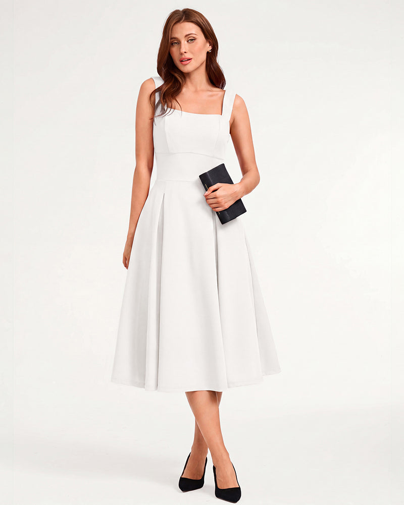 belle poque 1980s Vintage Womens Midi Dress Square Neck Wedding Guest Dresses