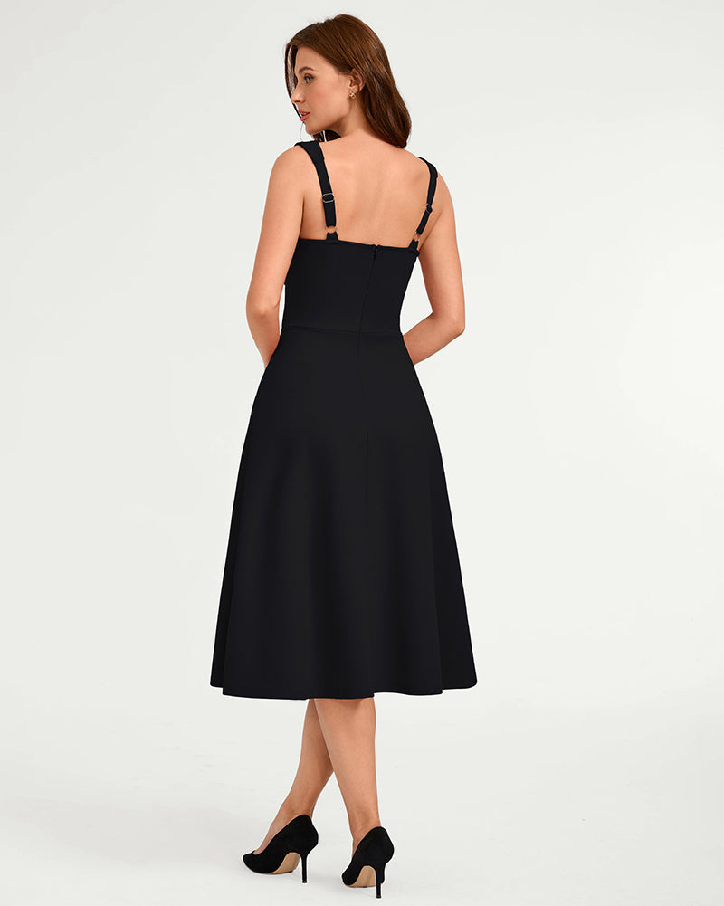 belle poque Women's Midi Dress Semi Formal Elegant Dress for Cocktail Party with Pockets