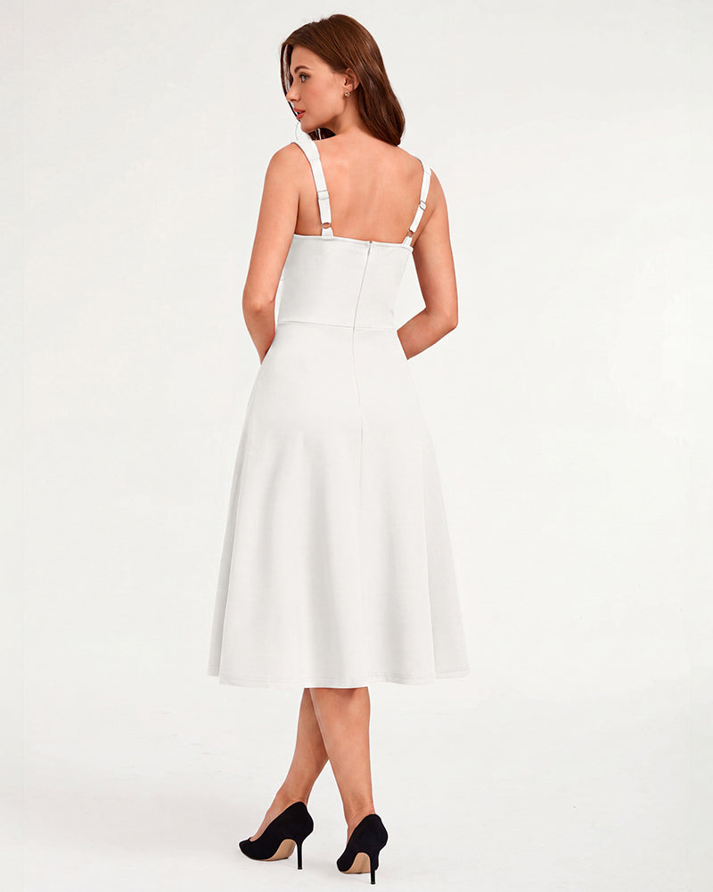 belle poque 1980s Vintage Womens Midi Dress Square Neck Wedding Guest Dresses