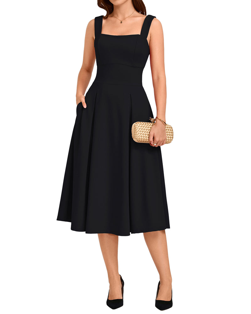 belle poque Women's Midi Dress Semi Formal Elegant Dress for Cocktail Party with Pockets