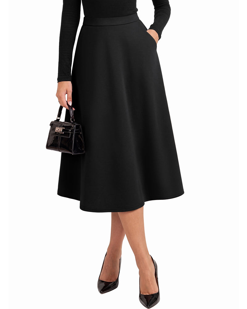 belle poque 1980s Vintage A-Line Midi Skirt Work Business Skirts with Pockets