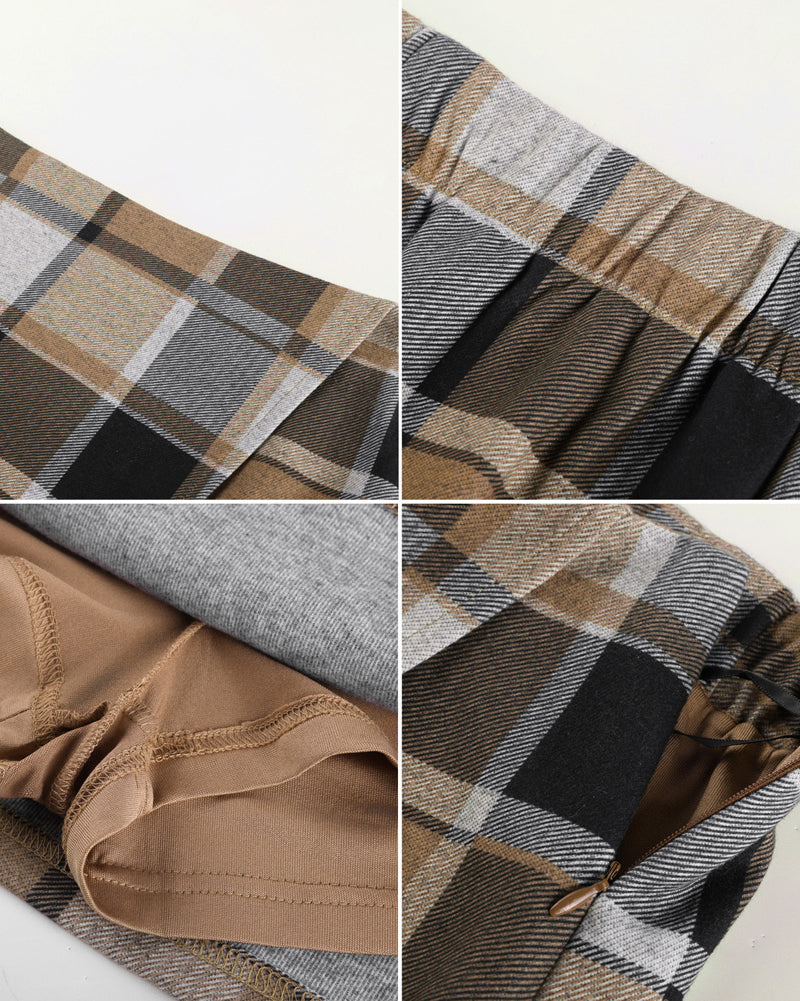 belle poque 1980s Vintage Women's Plaid Skirt Fall Mini Skirt for Outgoing