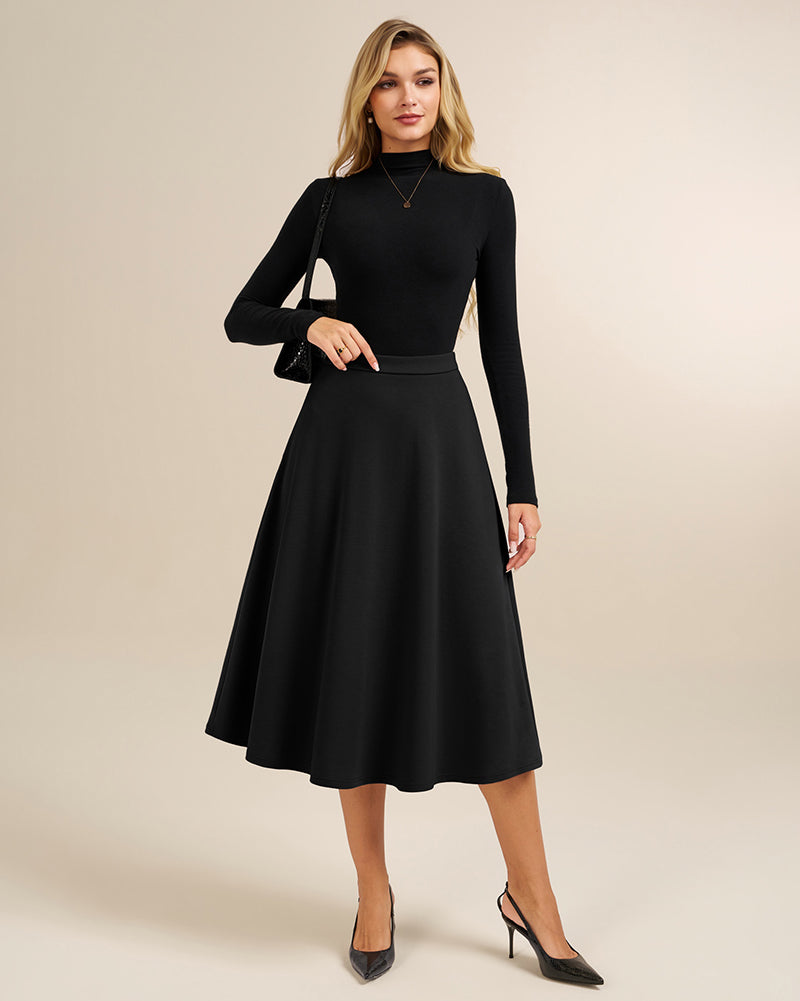 belle poque 1980s Vintage A-Line Midi Skirt Work Business Skirts with Pockets