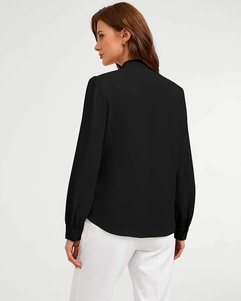 belle poque Women Vintage Long Sleeve Bow-Knot Decorated Button-up Tops