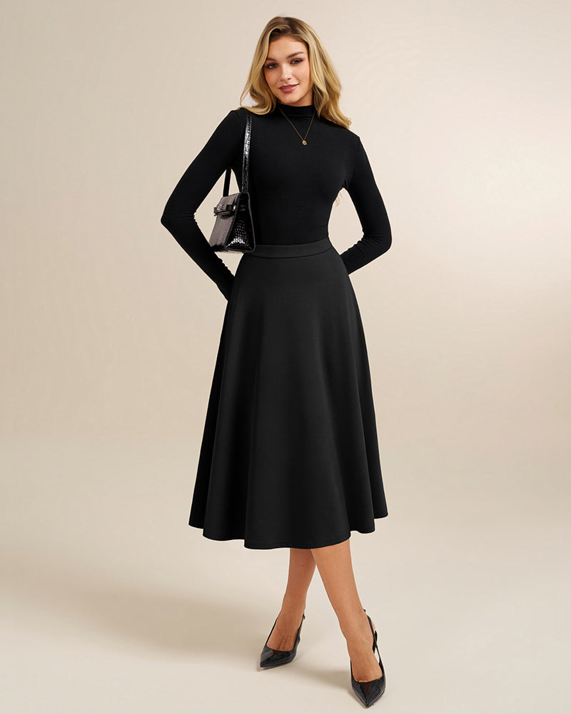 belle poque 1980s Vintage A-Line Midi Skirt Work Business Skirts with Pockets