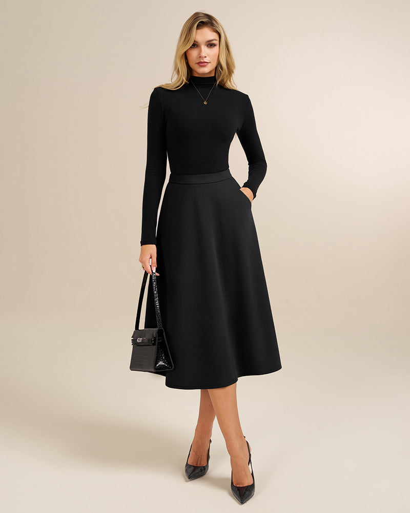 belle poque 1980s Vintage A-Line Midi Skirt Work Business Skirts with Pockets