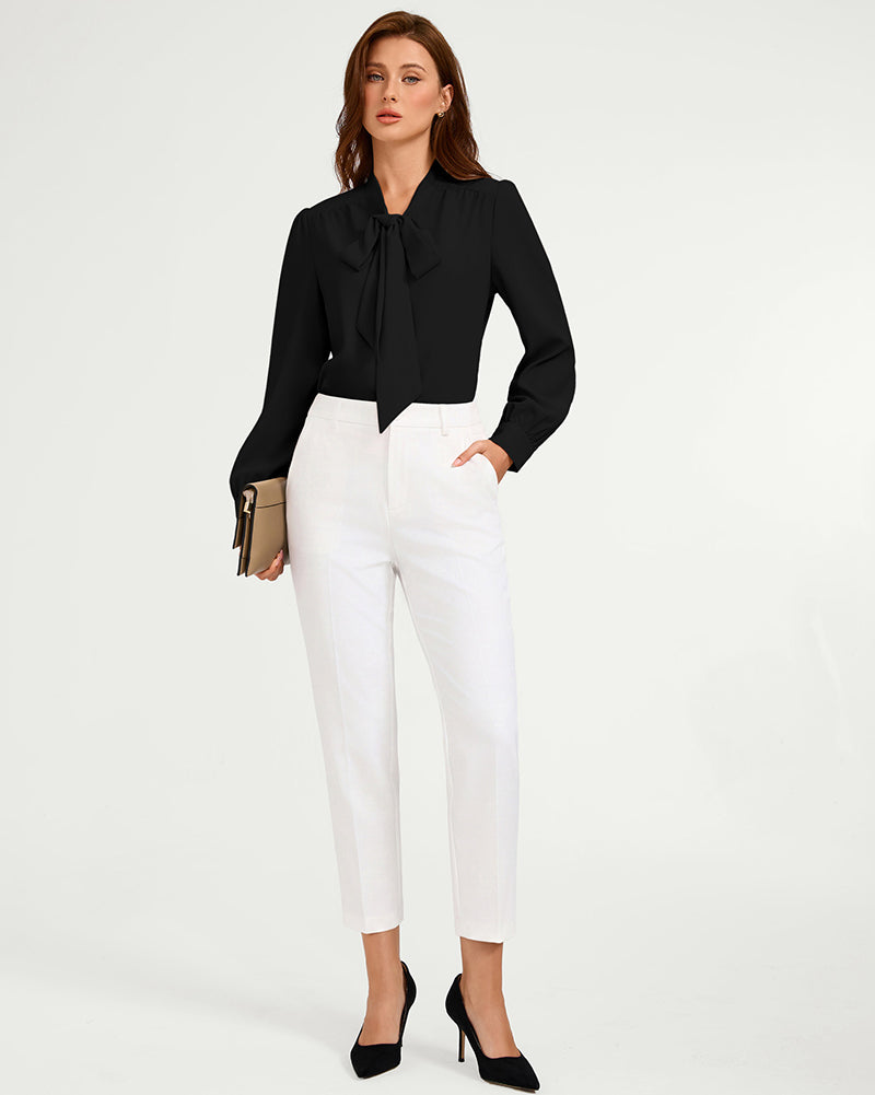 belle poque Women Vintage Long Sleeve Bow-Knot Decorated Button-up Tops