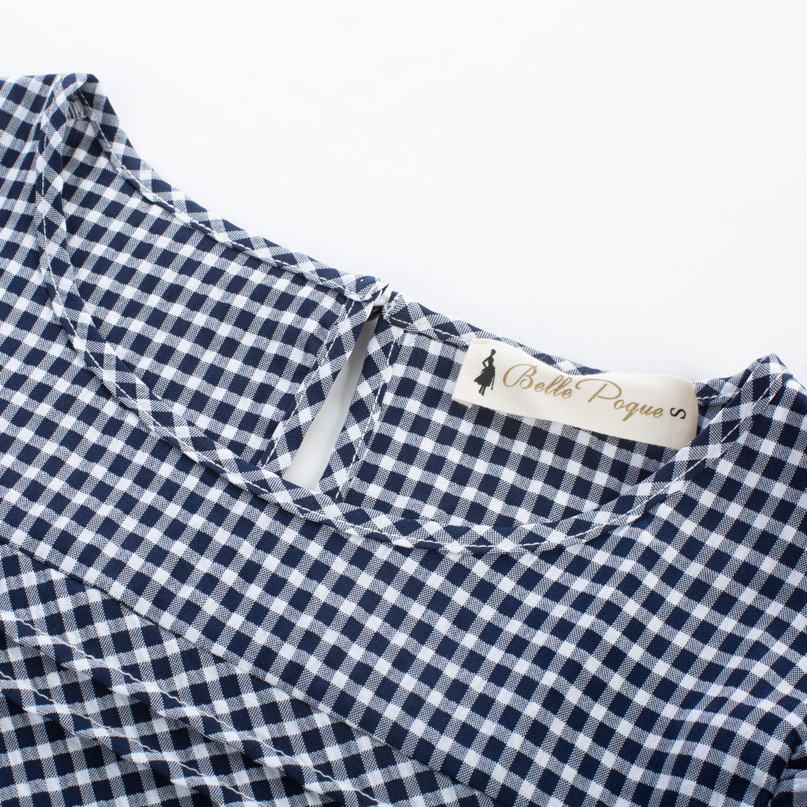 belle poque BP Women Vintage Plaided Tops Flutter Sleeve Crew Neck Keyhole Back Tops