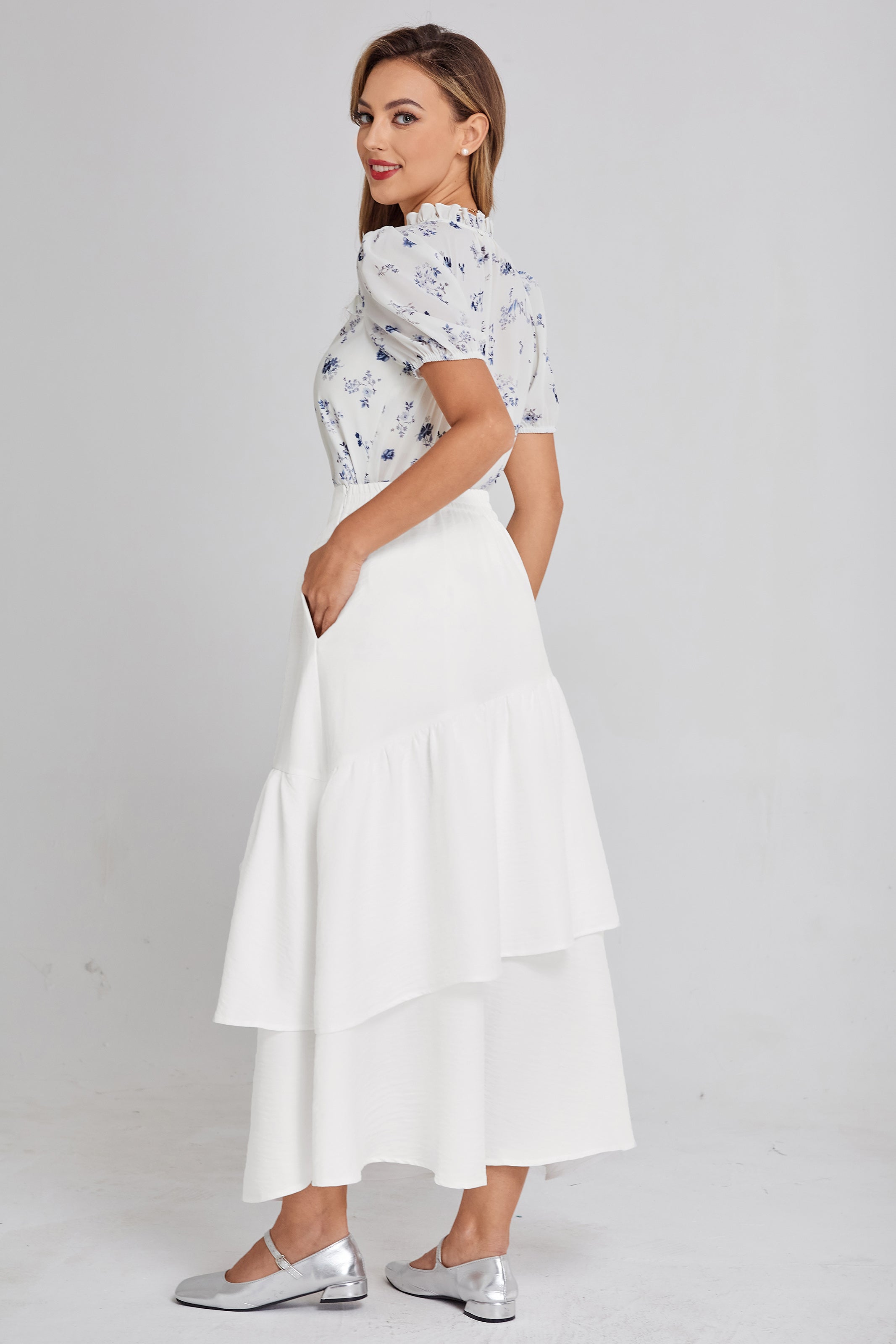 belle poque BP Women Vintage 2-Layer Swing Skirt Elastic High Waist Maxi Skirt