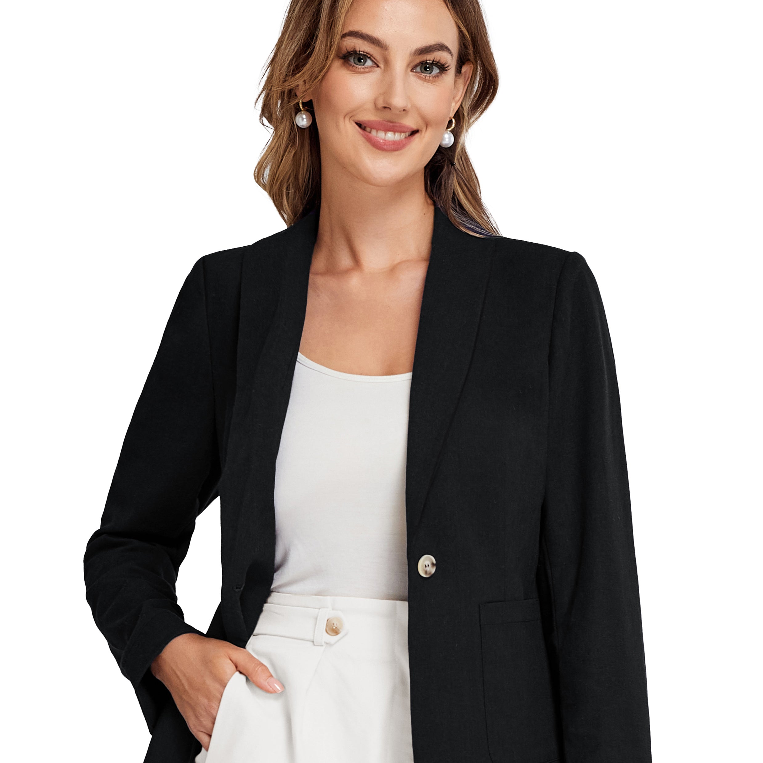 belle poque BP Women Vintage Shawl Lapel Blazer Coat OL One-Button Back Slit Suit Coat Black