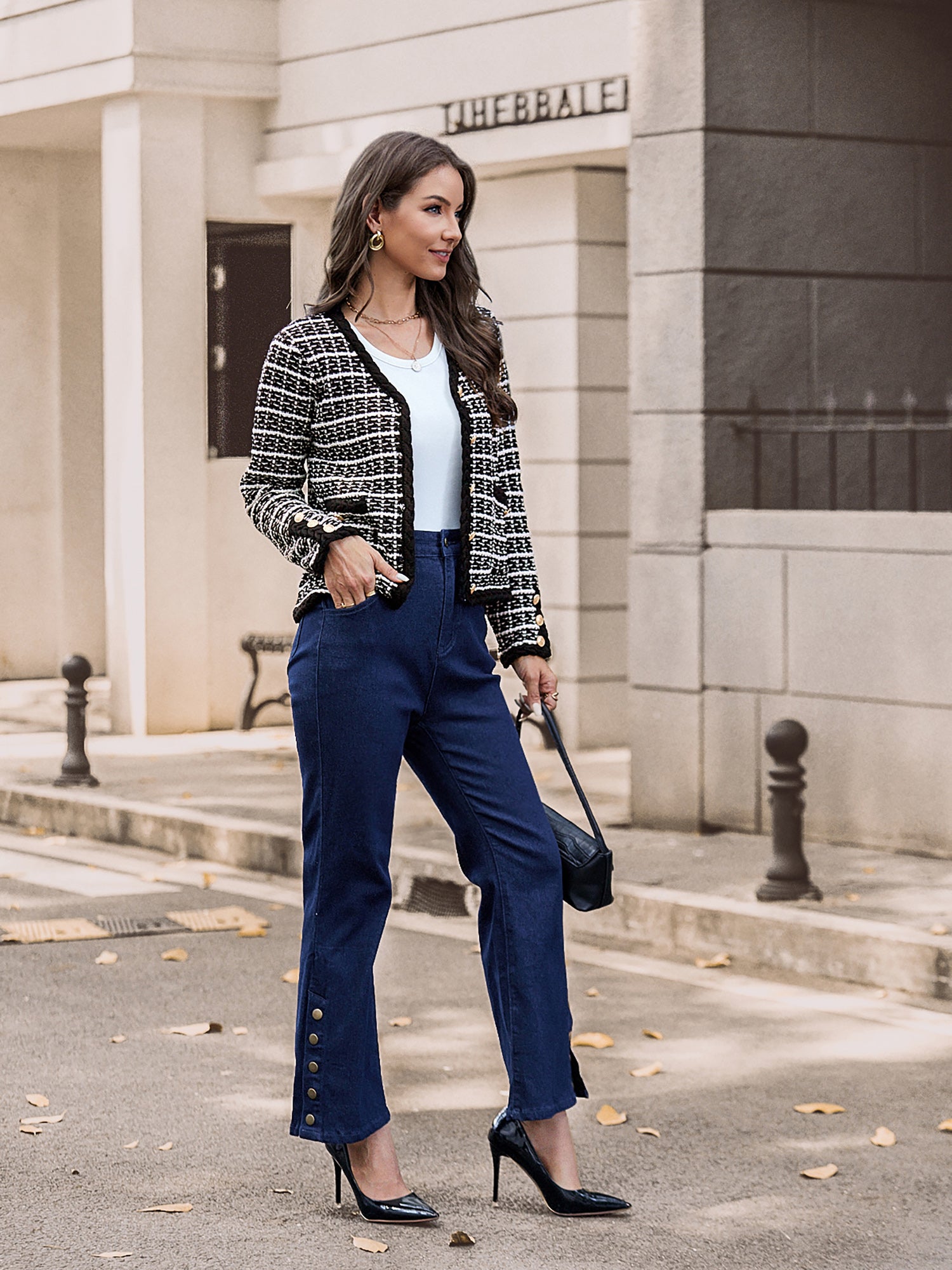 belle poque Contrast Color Cardigan Long Sleeve V-Neck Cable Knitted Sweater