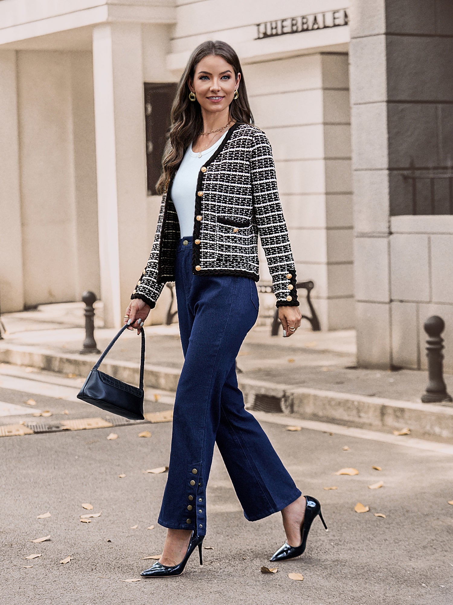 belle poque Contrast Color Cardigan Long Sleeve V-Neck Cable Knitted Sweater