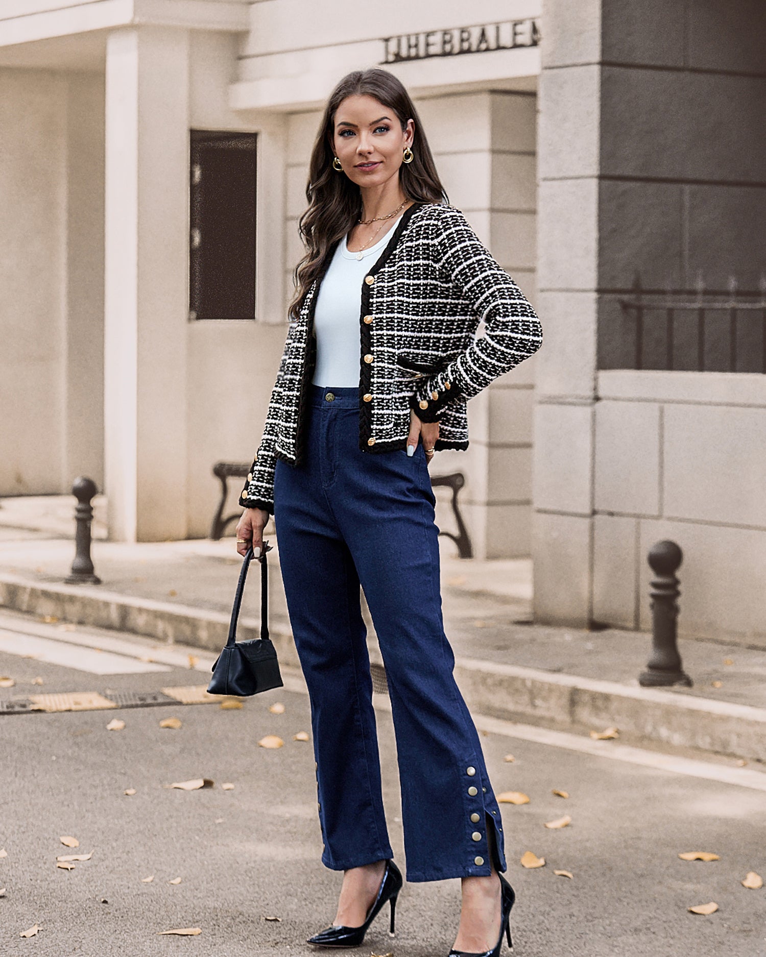 belle poque Contrast Color Cardigan Long Sleeve V-Neck Cable Knitted Sweater