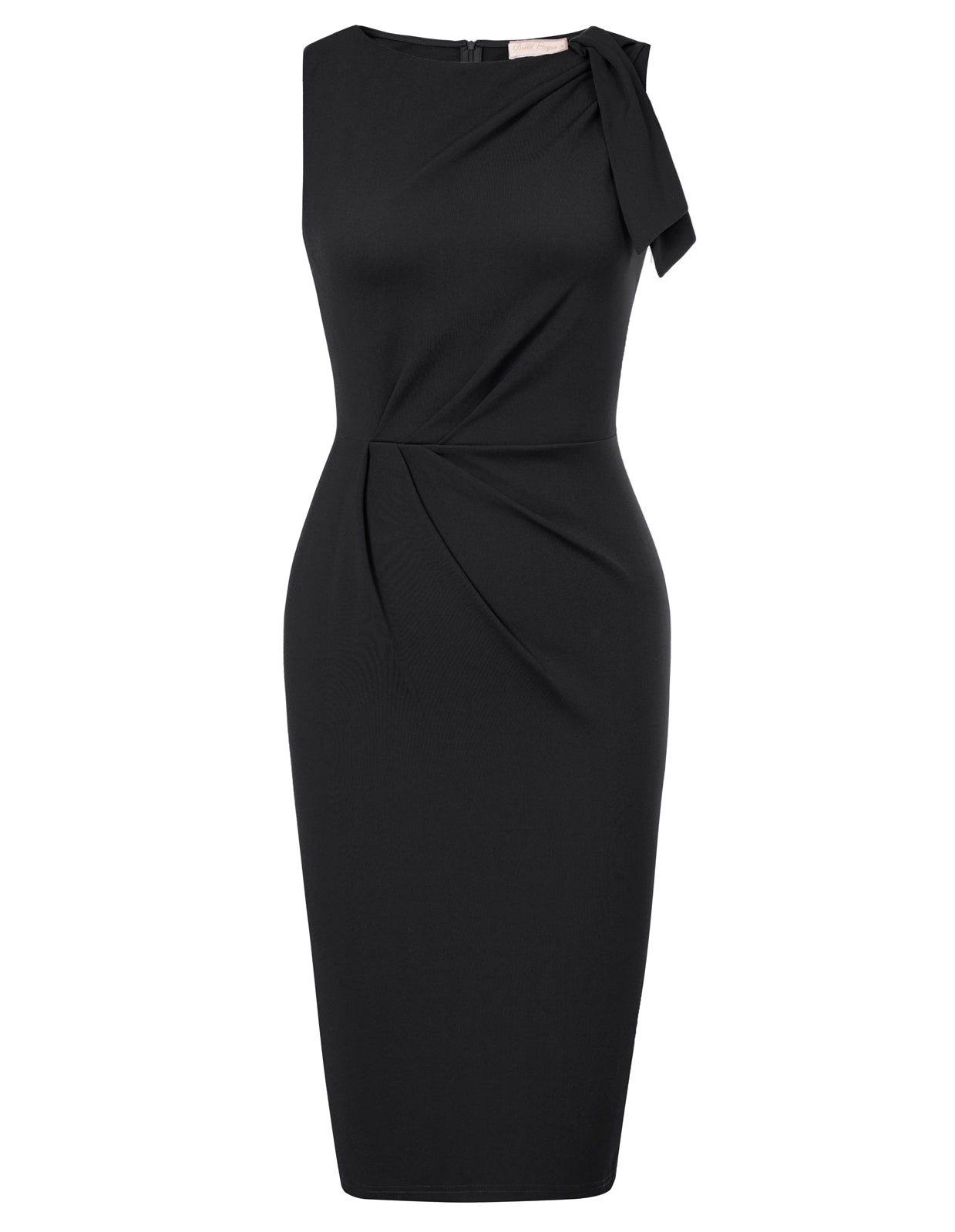 belle poque Seckill Offer⌛Sleeveless Ruched Bodycon Dress with Tie Shoulder Business Cocktail Party Wedding Guest Dress Black