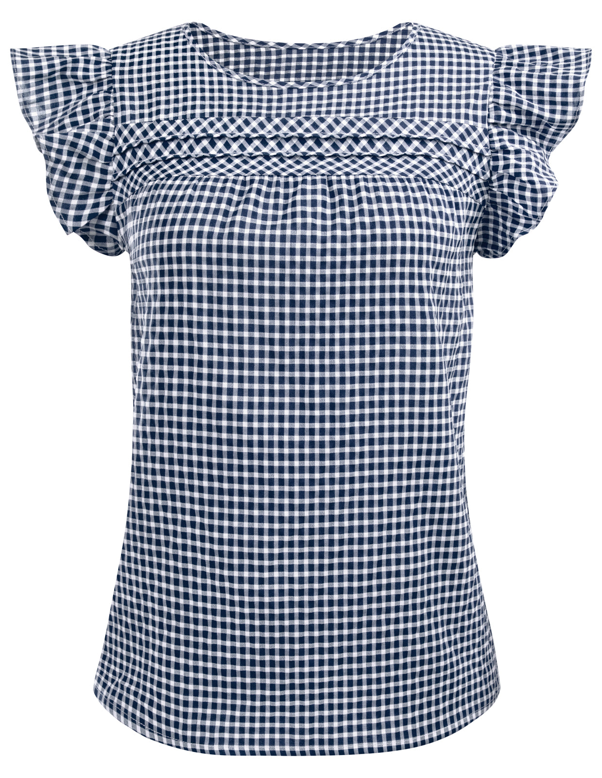 belle poque BP Women Vintage Plaided Tops Flutter Sleeve Crew Neck Keyhole Back Tops