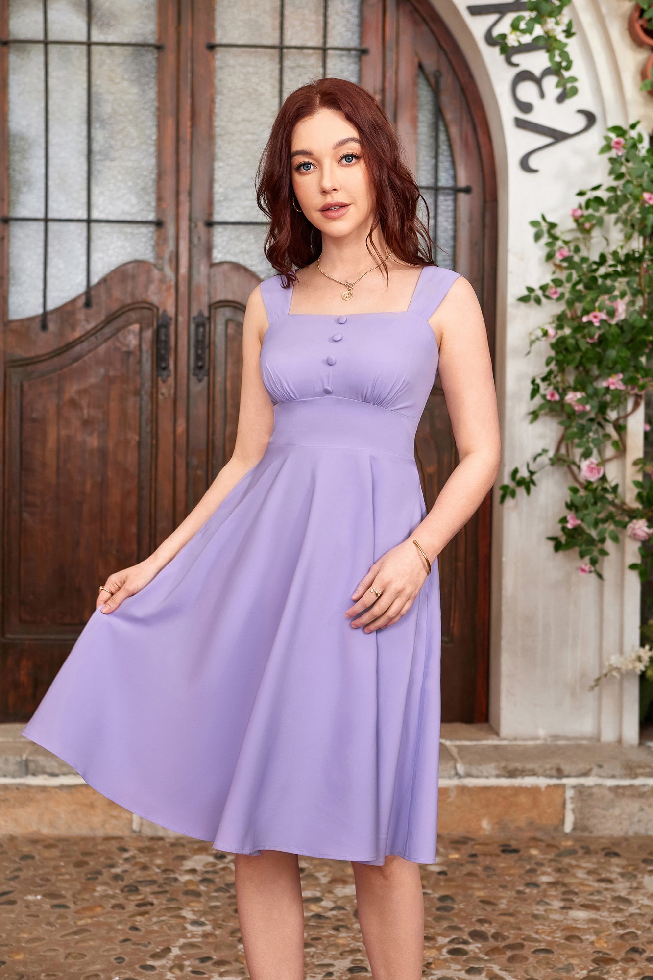 belle poque Sundress for Women A Line Midi Dress Cocktail Tea Party Dress with Pockets