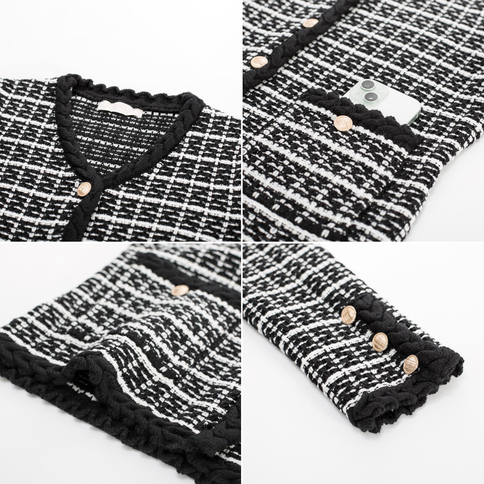 belle poque Contrast Color Cardigan Long Sleeve V-Neck Cable Knitted Sweater